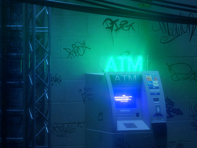 Cashing Out at the ATM 3d 3d design album c4d cgi cinema4d city cover neon octane render