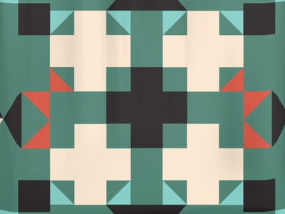 Geometric Quilt Like Pattern Deep Green Rust Ivory Black Shower dark green geometric green ivory red shapes square teal triangle