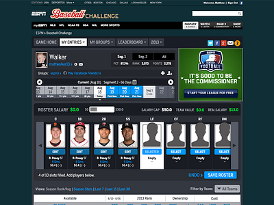 ESPN Baseball Challenge design espn sports ui ux web