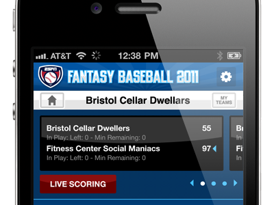 ESPN Fantasy Baseball App concept