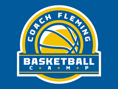Coach Fleming Basketball Camp Logo basketball blue branding gold high school logo sports yellow