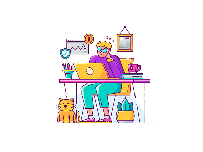 Sleepy Person on Working Desk Illustration cat design drawing illustration outline person tech vector vector illustration working working desk
