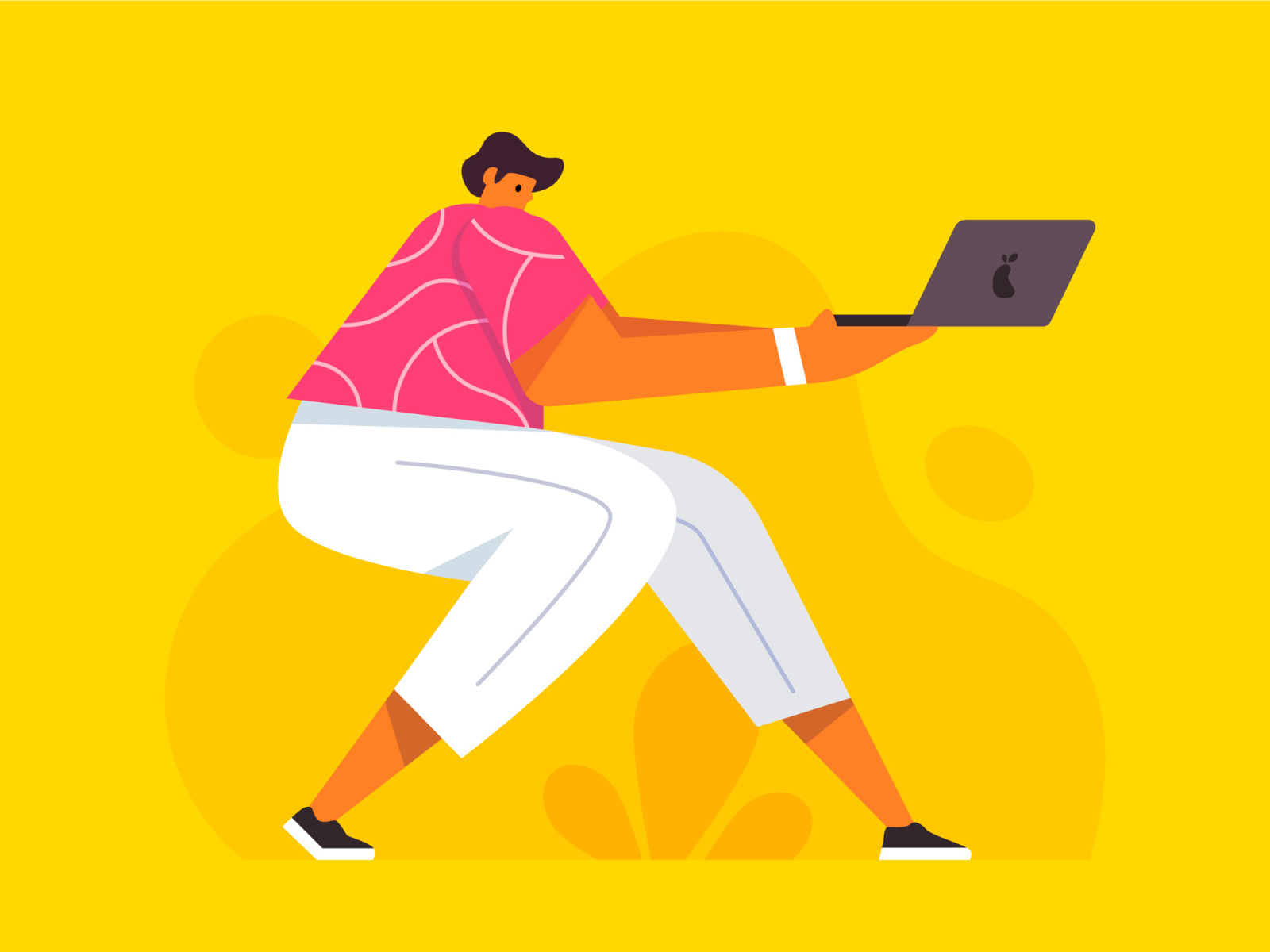 Flat illustration of person holding a laptop by Galih Mukti on Dribbble