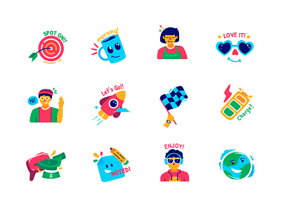 Messaging App Stickers branding design expression flat graphic design icon illustration imessage logo pack png sticker stickers tech telegram ui ux vector whatsapp