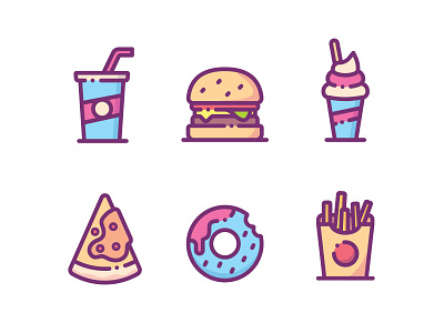 Fast Food burger donut fast food filled icon junk food line outline pizza ui ux