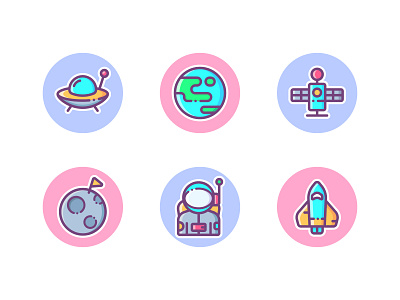 Space Icons astronaut earth icon illustration moon outer space outline planet space space ship ufo ui ux