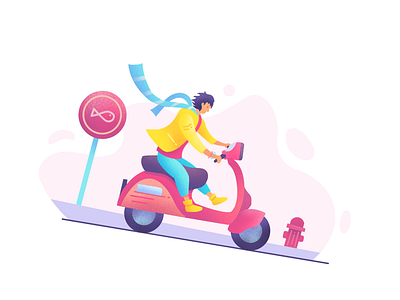 Vespa Riding bike digitaldrawing downhill drawing flat illustration ipad man motorcycle person procreate riding road street ui ux vespa wind