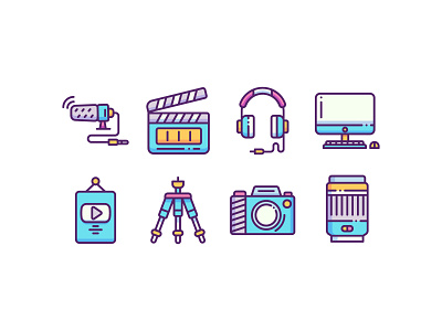 Content Creator Icons app camera camera icon content creation content creator content marketing filled outline filmmaker icon pack icon set illustration influencer marketing agency photographer tools ui ux youtube