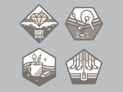 Value Badges: WIP badge coffee cup hairy pens ping pong socks