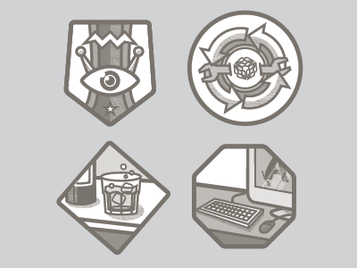 Value Badges 2: WIP badges booze computer design wrench