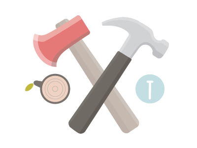 Right tools for right job axe hammer illustration nail wood