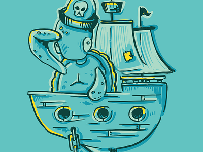 Pirate Life illustration ship turtle