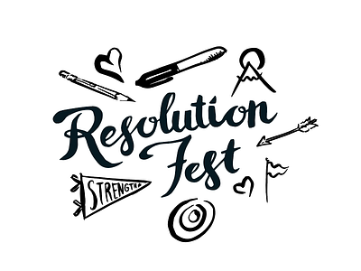 Resolution Fest Logo and Illustrations arrow flag handwriting logo pencils sharpie