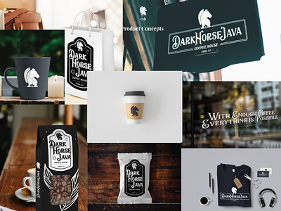 Dark Horse Java Product Concepts coffee dark horse java packaging signage sticker t shirts