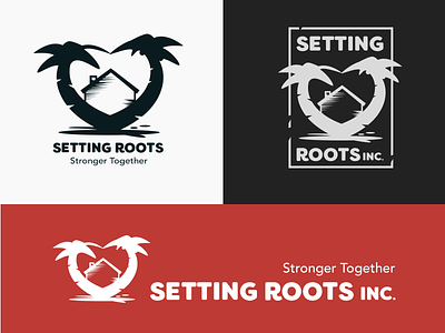 Settings Roots Inc. Logo distressed heart home house logo non-profit nonprofit palm trees trees