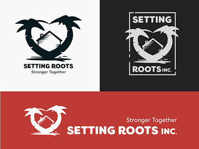 Settings Roots Inc. Logo distressed heart home house logo non profit nonprofit palm trees trees
