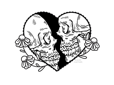 You mean more to me than any song. flowers heart illustration kiss love pen and ink punk skull vector