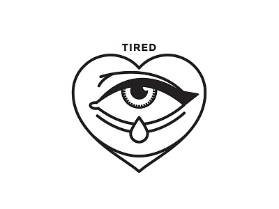 So Tired. blackwork crying eye heart illustration sad sleepy tired