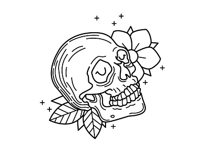 Sleepy Skull. bones flower illustration skeleton skull sleep sleepy tattoo tired