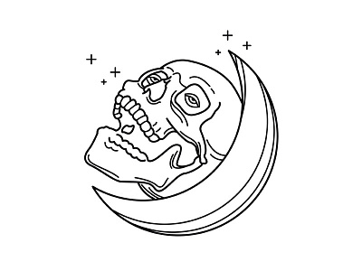 Tired For Life blackwork illustration moon skeleton skull sleepy tired