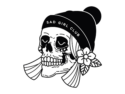 Sad Girl Club. beanie bones crying depression flower illustration sad skeleton skull spooky tattoo tired