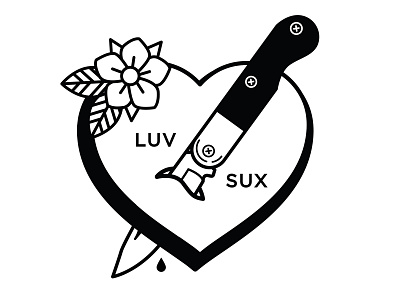 Luv Sux. flower hate heart illustration knife love love stinks tattoo