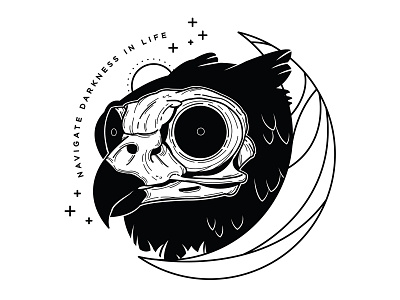 Navigate Darkness. animal bird illustration moon night owl skull spirit animal spooky tattoo