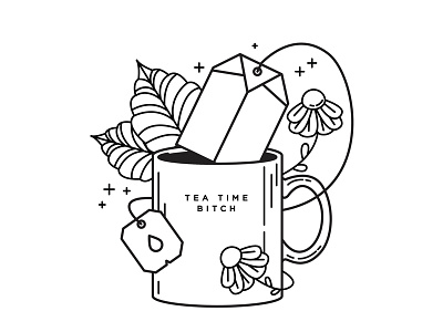 Tea Time. cute flowers illustration mug tattoo tea