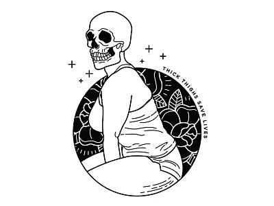 Body Positive. black and white body positive curvy flowers illustration skull thick thighs