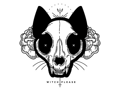 Witch Please. black work cat design flowers goth illustration linework skull tattoo witch