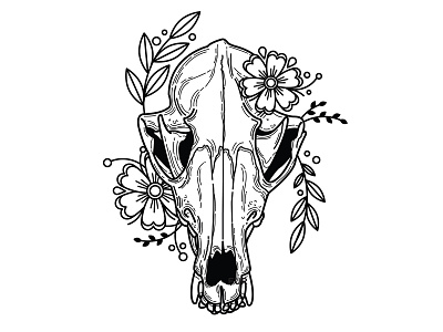 Fox. animal blackwork flowers fox illustration line work skull tattoo