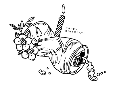 Happy Birthday. (to me) beer booze can candle flowers happy birthday illustration