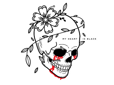 Black. black work blackwork bones death flowers illustration line work linework lyrics punk skeleton skull spooky tattoo