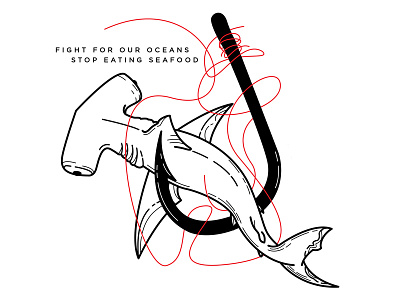 Save The Oceans. blackwork hammerhead illustration linework save the oceans sea shark tattoo vegan veganism