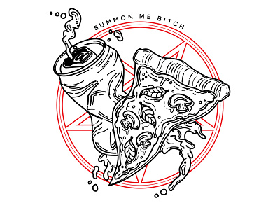 Riot Fest. beer blackwork demon design illustration linework pizza punk satan summon tattoo