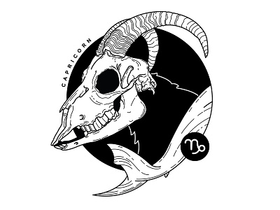 Capricorn. blackwork capricorn goat illustration linework skull spooky tattoo zodiac zodiac signs