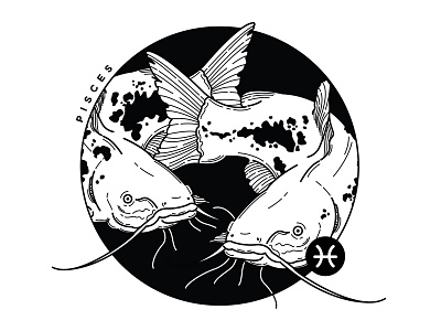 Pisces. black work blackwork catfish design fish illustration linework pisces spooky sun signs tattoo zodiac