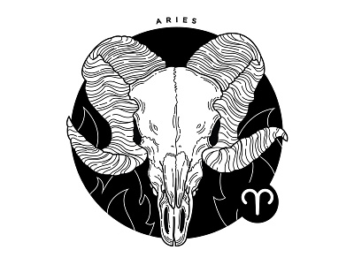 Aries. aries blackwork illustration line work ram skull space spooky stars sun sign tattoo zodiac zodiac signs