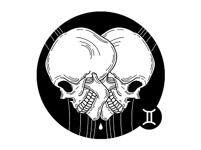 Gemini. blackwork design gemini illustration line work linework skull tattoo zodiac zodiac signs