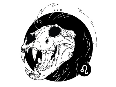 Leo. blackwork design illustration leo skull spooky tattoo zodiac zodiac sign