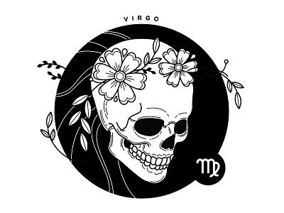 Virgo. blackwork flowers illustration linework skull spooky stars the virgin virgo zodiac zodiac signs