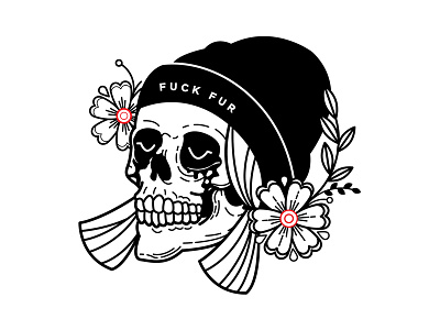 Fuck Fur. blackwork design flowers fuck fur illustration linework punk skull spooky tattoo vegan