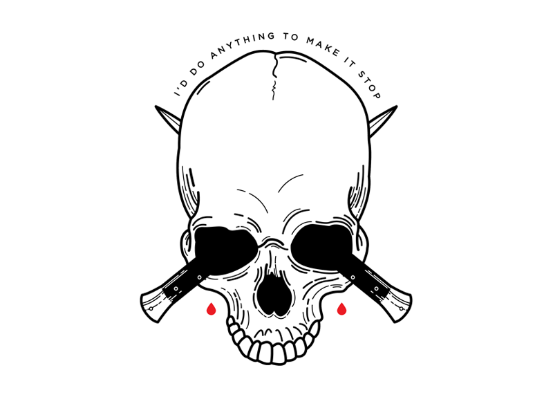 Stop. blackwork depression design illustration knife linework skull spooky switchblade tattoo