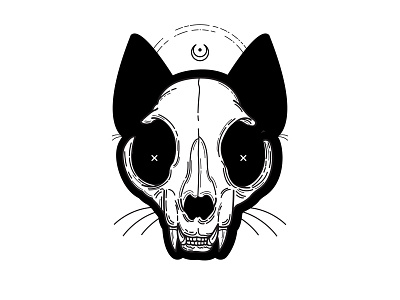 Cat. blackwork cat cute design illustration kitty linework skeleton skull spooky tattoo