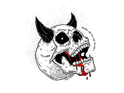 Mama. blackwork blood demon devil devil horns illustration ipad linework procreate red skull tattoo