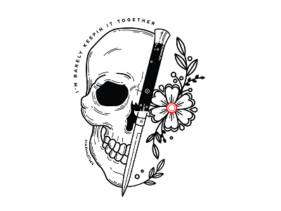 Pup. black work floral flowers illustration knife linework music punk pup the band skull