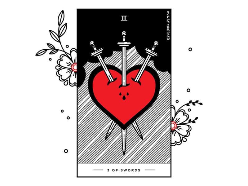 Mint & Purple Three Of Swords Tarot Card Embroidered Iron On Patch Black