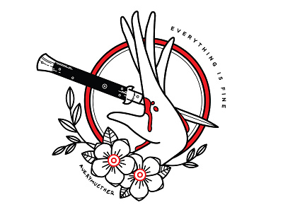 Everything is Fine. black work bleeding depression flowers hand illustration knife lineart linework tattoo