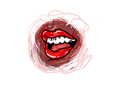 Frenulum. illustration lips lipstick piercing procreate red lips teeth