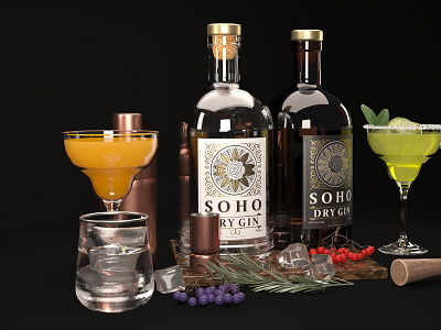 Soho Gin corona package design 3d design 3ds max